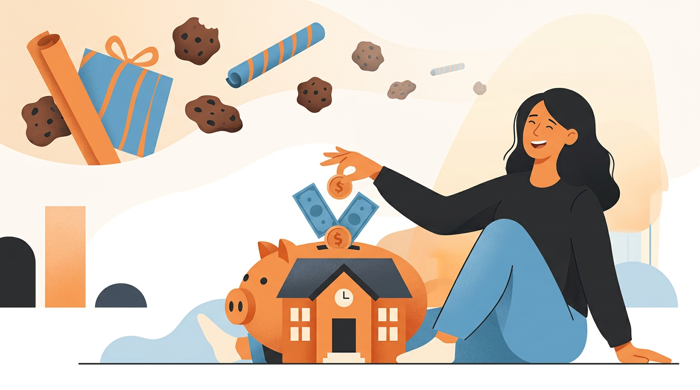 Playful illustration of a smiling parent dropping money into a school donation box to skip bake sales and door-to-door fundraising.