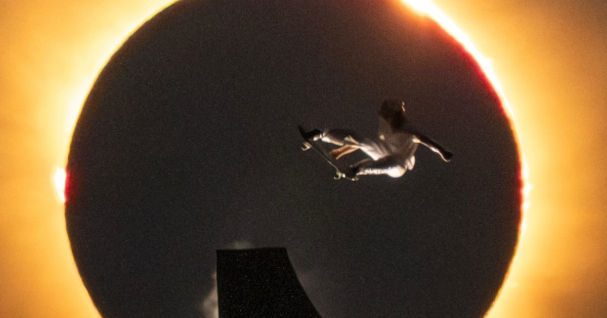 Skateboarder Pulls off the Trick of a Lifetime by Perfectly Timing a Jump With the Solar Eclipse