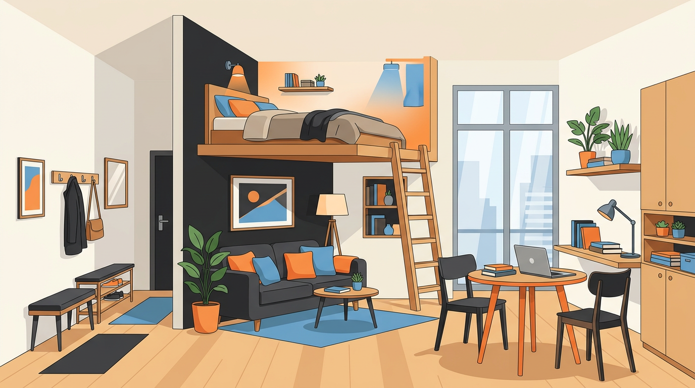 This Interior Designer Fit Four Distinct "Rooms" Into His 230-Square-Foot Studio