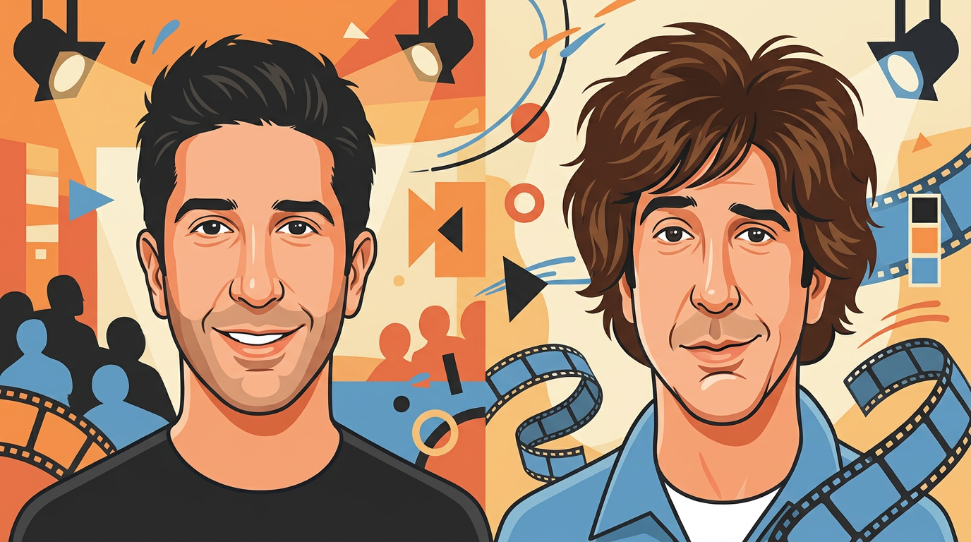 Playful illustration featuring Ross and his doppelganger Russ side by side with cheeky credits text.