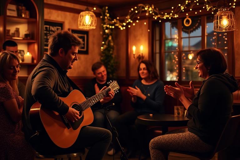 An intimate acoustic music session in a cosy cafe
